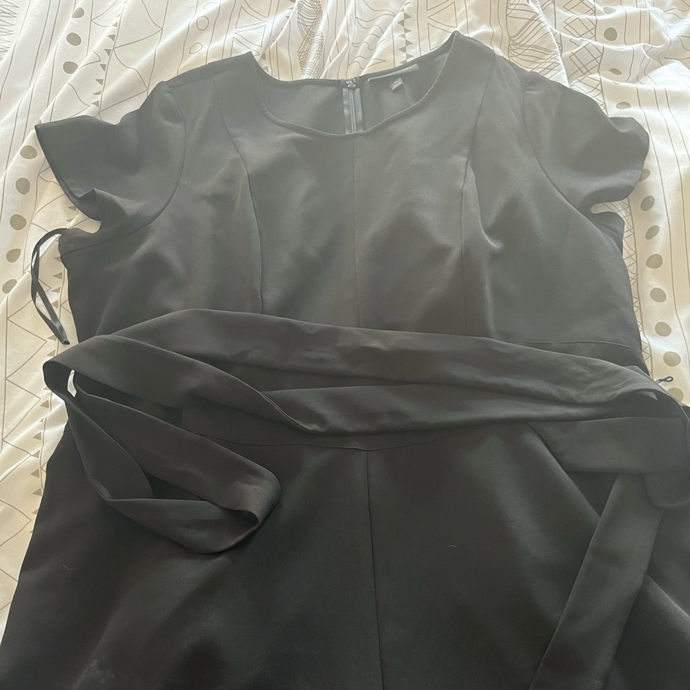 Black Cap Sleeve One Piece Pants with Belt